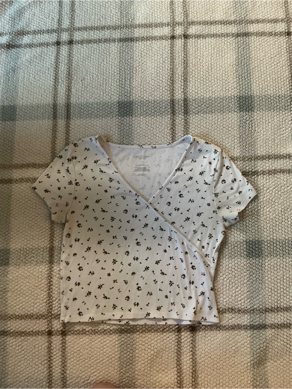 White Floral Wrap-Front Cropped Women’s Top - Picture 6 of 7